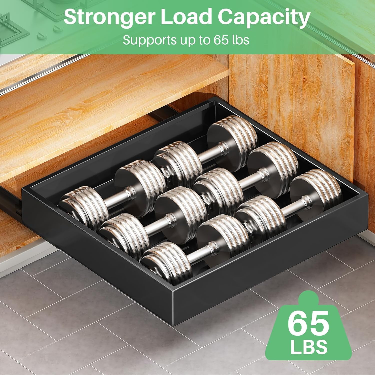 2Pack Pull out Cabinet Organizer, 21"Deep, 20"Wide Full-extension Heavy Duty Slide out Drawers Fixed with Adhesive Nano, Roll Out Shelves Sliding Cabinet for Kitchen,Bathroom,Pantry,Under Sink(Black)