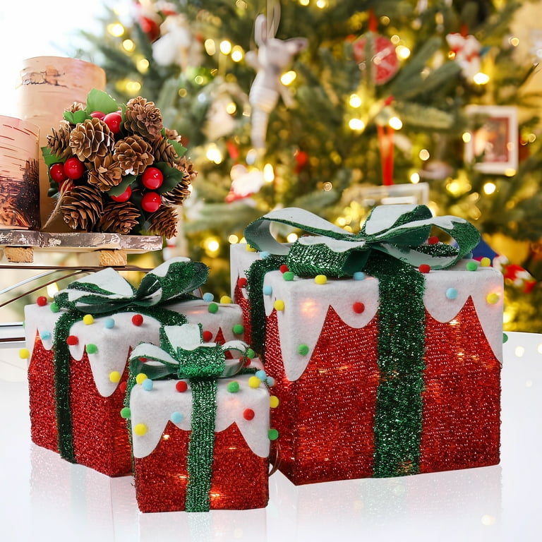 Ktaxon Set of 3 Festive Lighted Gift Boxes for Stunning Holiday