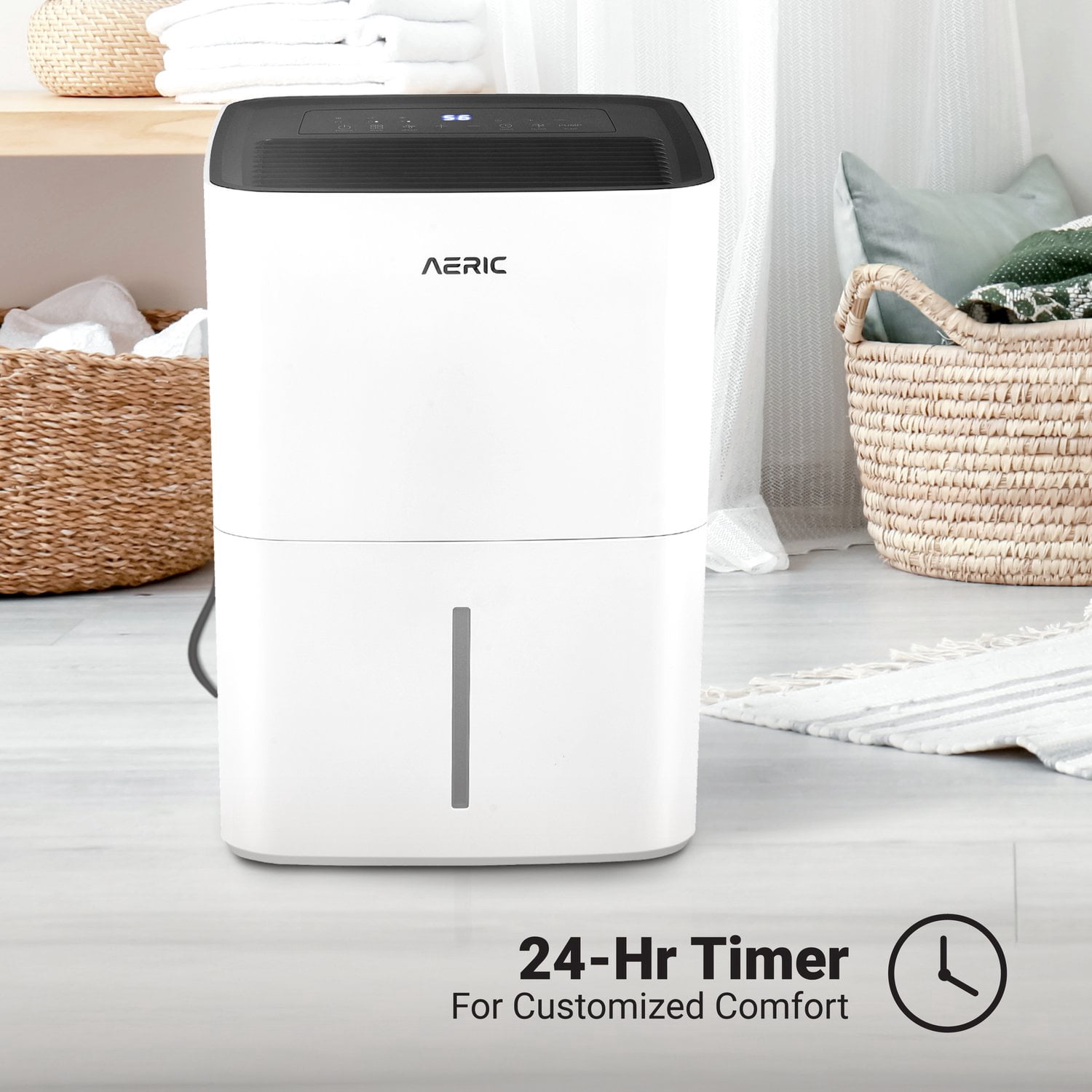 Aeric 50-Pint 4500 Sq Ft Portable Dehumidifier with Cooling Fan, Drain Hose & Pump, White, AERD501PF