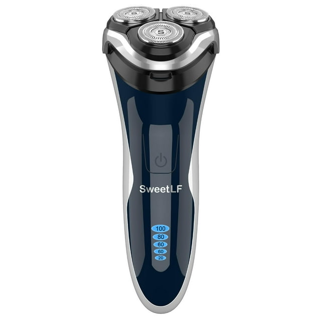Rasoir Électrique pour Hommes, SweetLF Rasoir Électrique 100 % Étanche, Rechargeable Type C, Rasoirs Rotatifs pour Hommes pour Rasage Humide et à Sec avec Tondeuse Escamotable, Filaire et Sans Fil, Bleu Marine