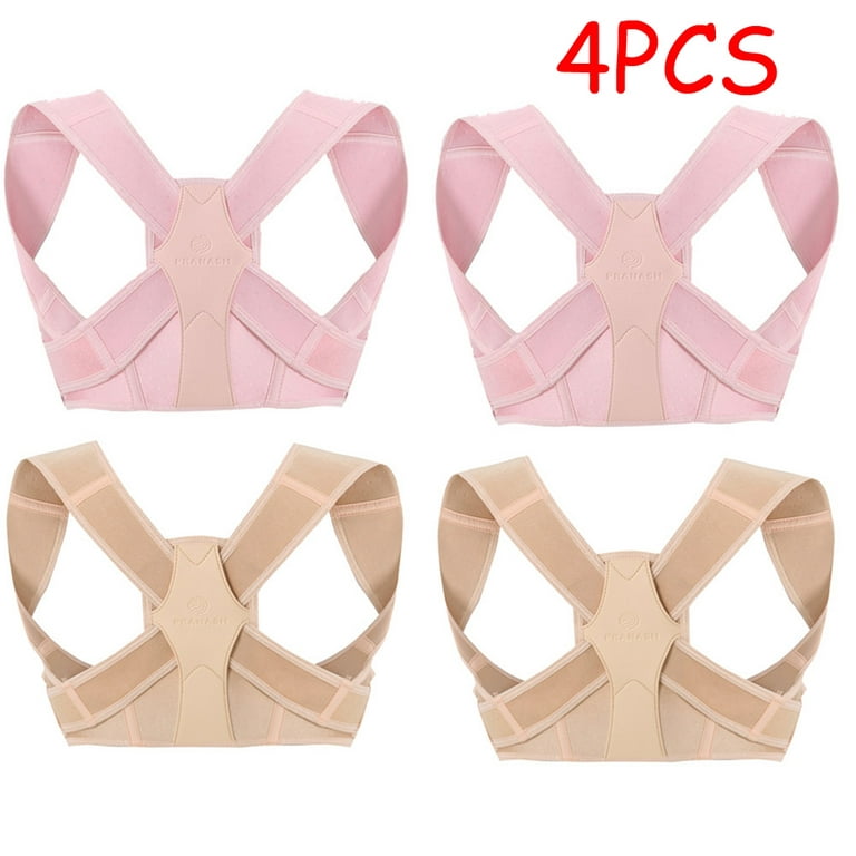 4 Pcs Mercase Posture Corrector for Men and Women, Back Brace for Posture,  Adjustable and Comfortable, Pain Relief for Back,Shoulders,Neck,Pink Nude  L-XL 
