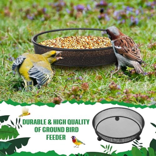 4 Pcs Ground Bird Feeder Tray 7 Inches Platform Bird Feeder for Outside Metal Squirrel Feeders Rust Resistant Mesh Seed Tray Garden Yard Decoration for Outdoor Wild Dove(Round)