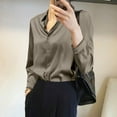thumbnail image 6 of Yigetop Silk Button Up Shirts For Women Womens Summer Sun Casual Loose Button Down Shirts Long Sleeve Solid Color Shirts Tops Satin Blouses For Women Dressy Grey M, 6 of 7