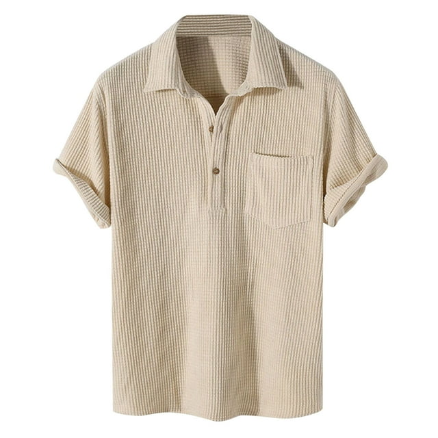 Camisa de manga corta a cuadros con cuello vuelto para hombre - Poliéster - Camisa informal de verano - Tallas S-XXXL
