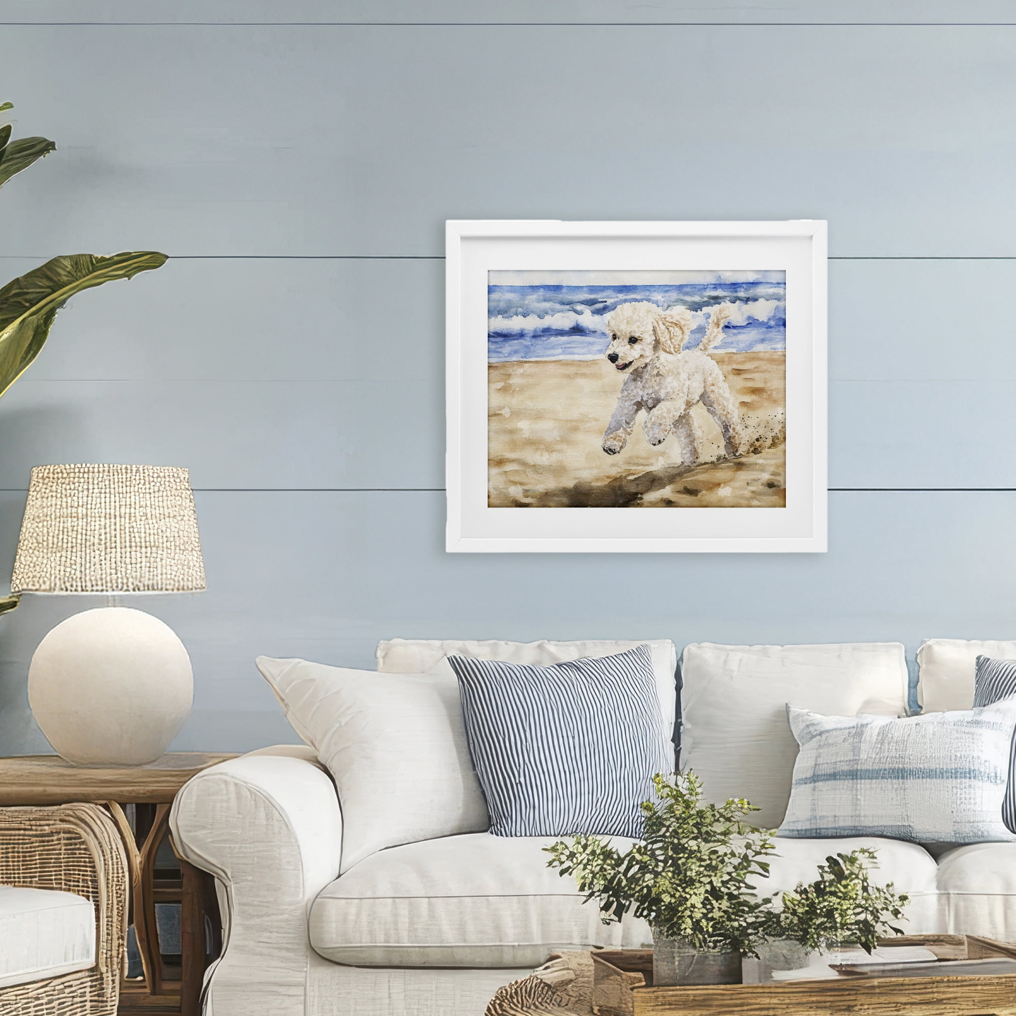Stupell Industries Poodle's Journey on Beach White Framed Print Under Glass, design by Svetlana Aleynikova