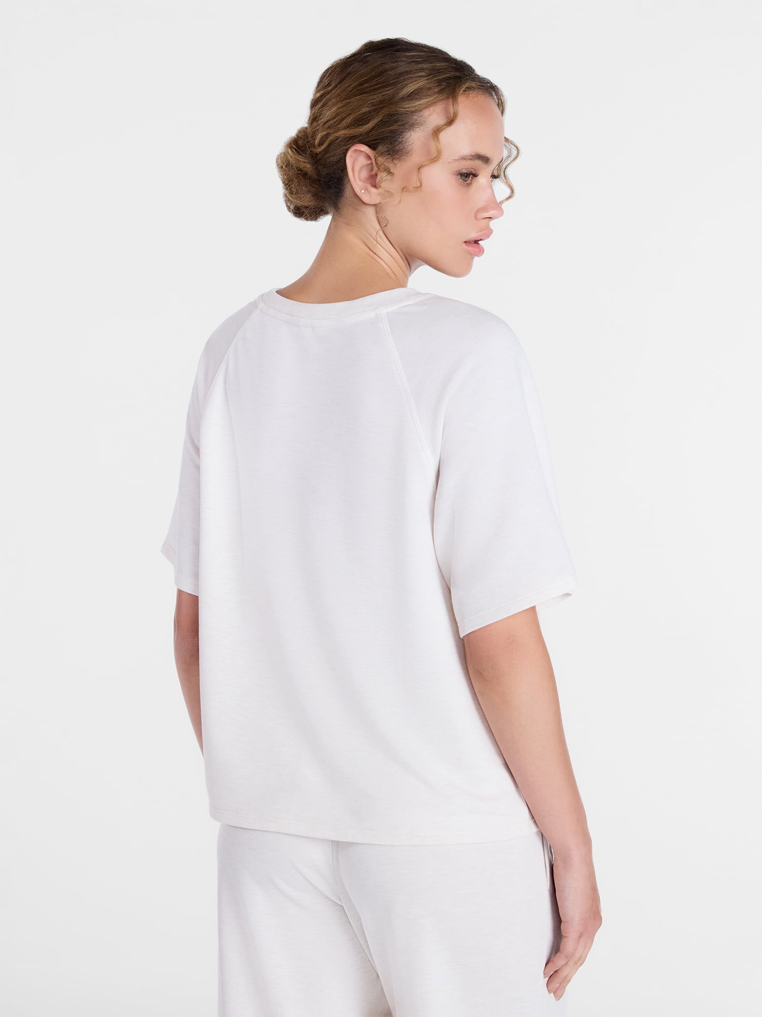 Joyspun Women's French Terry Knit Sleep Top with Short Sleeves, Sizes XS-3X