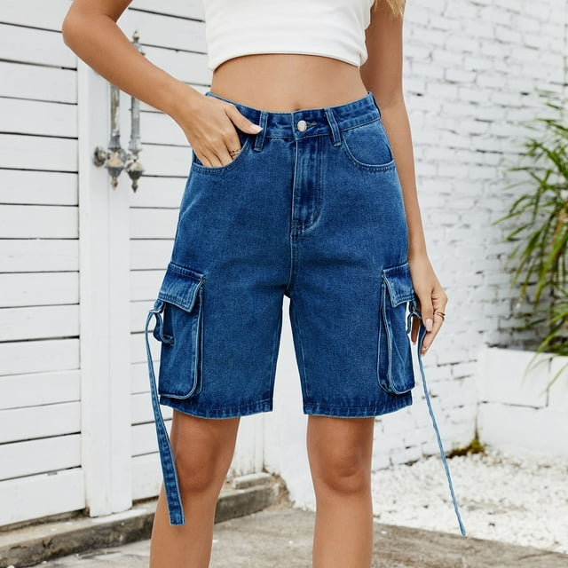 mfyjkho Pantalones Cortos Para Correr, Pantalones Vaqueros Lavados Con Agua Para Mujer, Informales Y De Moda, De Primavera Y Verano Pantalones Cortos Casuales Para Mujer L