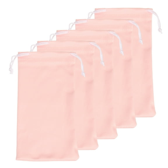 5pcs Eyeglass Pouch Microfiber Sunglasses Storage Bag Protable Drawstring Pouch for Phone Glasses Jewellery, Pink