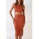 thumbnail image 3 of Vestido PRETTYGARDEN Rojo Ladrillo Midi Ajustado con Corte XL, 3 of 5