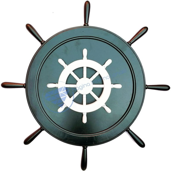 Wooden Black Ship Wheel - Mounted White Ship Wheel On Top - (36 Inches)