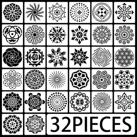 Fancyleo 32 Pack Mandala Dotting Stencils Template,Mandala Dotting Stencils Mandala Dot Painting Stencils Painting Stencils For Painting On Wood,Airbrush And Walls (Best Stencil Material For Wood)