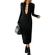 thumbnail image 3 of Vestido Midi de Punto Acanalado de Larga, Estilo Suéter Ajustado con Aberturas, Ideal para Ocasiones Formales, Bodas, Invitadas y Otoño Negro L, 3 of 9