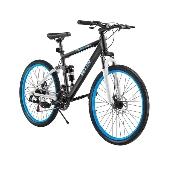 VEVOR Mountain Bike, 26 inch MTB Bicycle with Full Dual Suspension,21 Speed Twist Shifting, Comfort Saddle, Dual Disc Brake, Aluminum Alloy Frame, Adult Sport Cycling Bicycle for Men Women Trail Snow