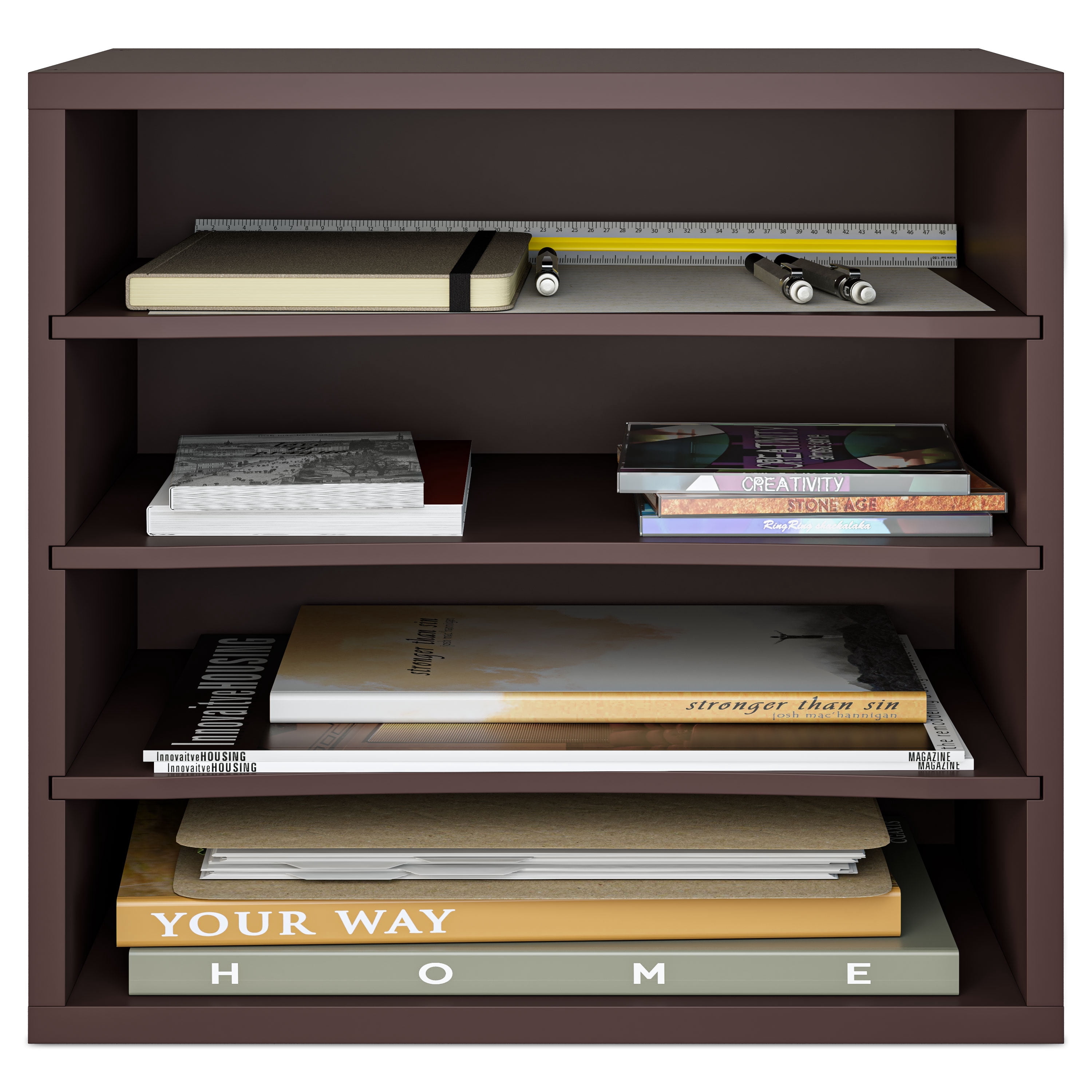Ballucci 4-Tier Desk Paper Organizer, Office File Organizer, Document Letter Tray, Dark Brown