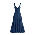 thumbnail image 4 of DYTTDG Women's Ruffle Trim Tiered Midi Dress | V-Neck Spaghetti Strap Flowy Dress with Decorative Button, Casual Summer Flutter Dress, 4 of 6