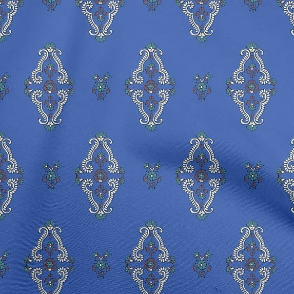 oneOone Cotton Cambric Medium Blue Fabric Block Craft Projects Decor Fabric Printed By The Yard 56 Inch Wide