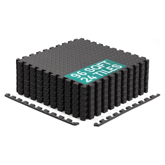 Yes4All EVA Interlocking Floor Mats with Border, 24 x 24 in, 96 sq ft