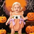 thumbnail image 6 of Staki Baby Girl Outfit Infant Halloween Bubble Romper Smocked Onesie Fall Newborn Halloween Clothes(Orange,0-3 Months), 6 of 7