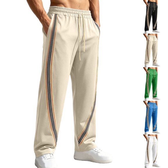 Joggers for Men Color Block Loose Fit Casual Elastic Waist Drawstring Pants Outdoor Straight Leg Fitness Pants Solid Color Lounge Joggers with Pockets