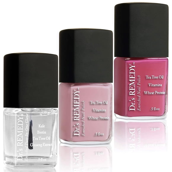 Drs Remedy 3 Pack Nail Polish Kit, Think Positive Trio, Non Toxic and Organic All Natural Enriched Nail Strengthener - TOTAL Two-in-One/POSITIVE Pink/HOPEFUL Hot Pink