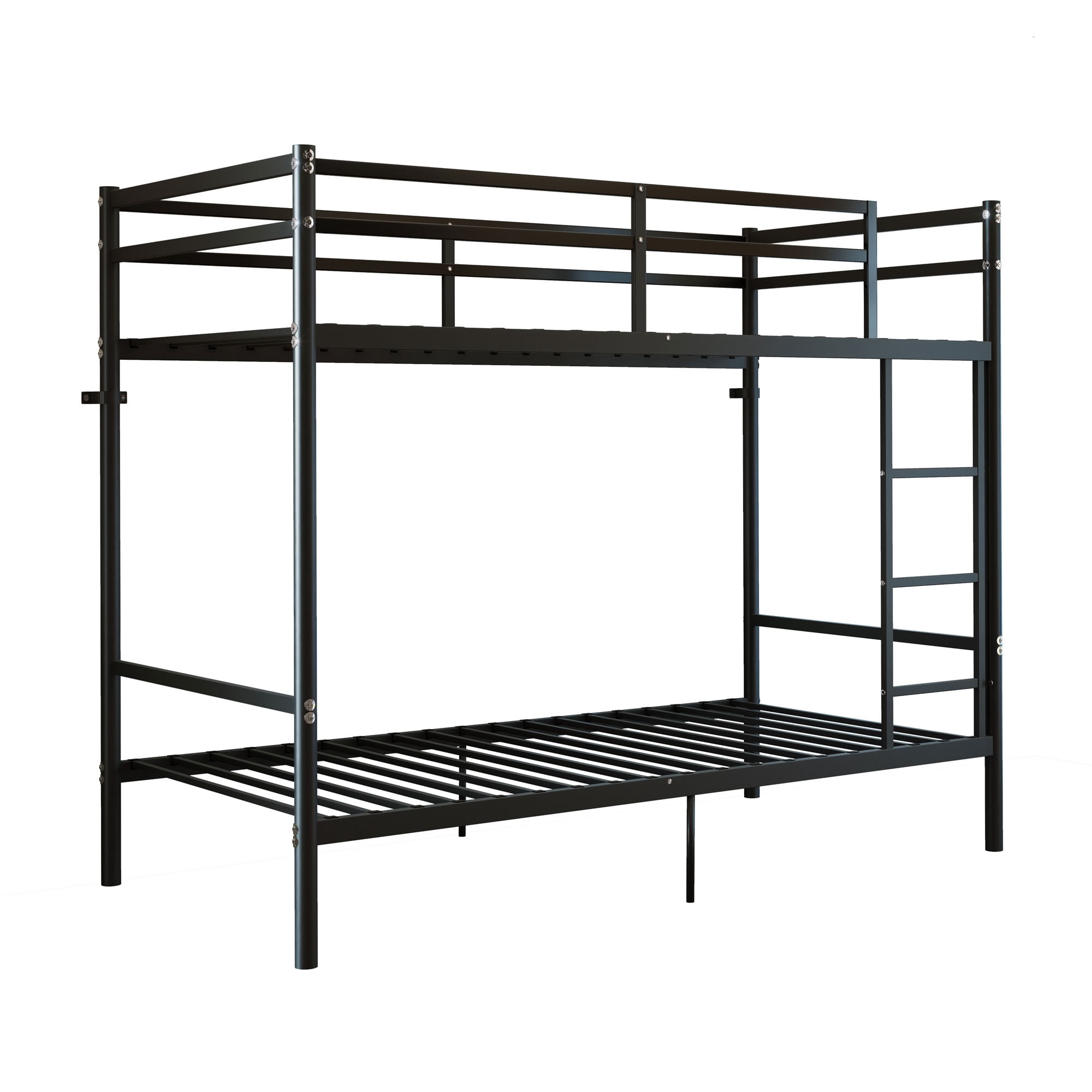 MAYEERTY Heavy Duty Twin Over Twin Metal Bunk Bed, Reinforced Steel Frame with 14" High Guardrails, for Kids Teens Adults, No Box Spring Needed, Black