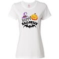 thumbnail image 3 of Inktastic Happy Halloween Bat, Witch Hat, Jack O Lantern Women's T-Shirt, 3 of 5