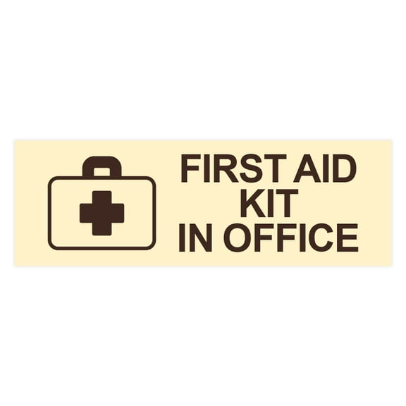 Basic First Aid Kit In Office Sign (Ivory/Dark Brown) - Large