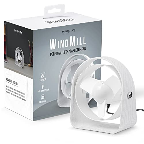 Merkury Innovations Personal Table Top Fan, USB Powered, Mini Softbladed Fan, White