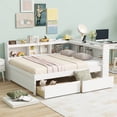 thumbnail image 4 of Harper & Bright Designs L-shaped Corner Bed Full Size with Bookcases and Drawers, Wood Daybed with Power Outlets and USB Charging Ports, White, 4 of 16