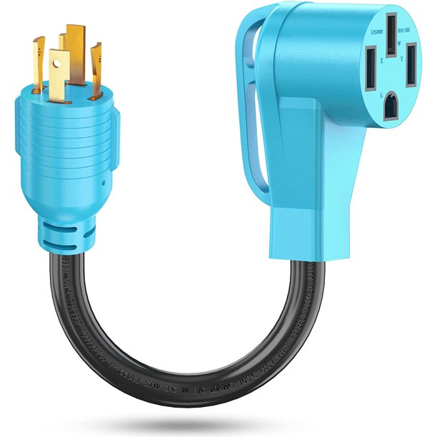 4 Prong 30 Amp to 50 Amp RV Generator Adapter Cord with Grip Handle