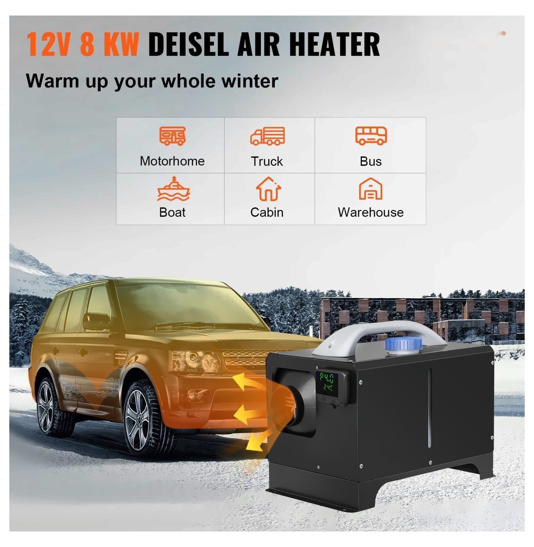 Diesel Air Heater 8KW 12V, All-in-One Truck Heater, Parking Heater with LCD Remote, Fast Heating for RV, Boat, Car, Bus, Trailer, Motorhomes
