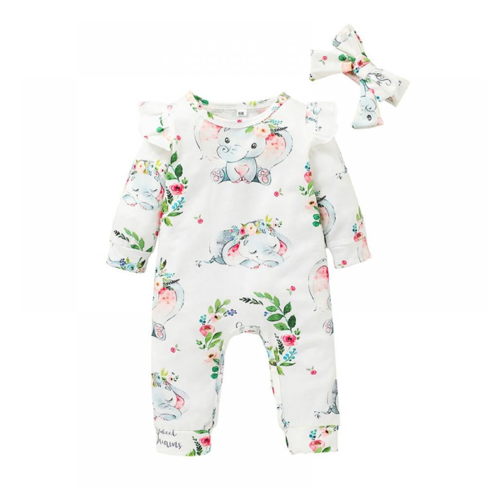 Newborn Baby Girl Clothes Floral Long Sleeve Footless Romper Jumpsuit Cotton 