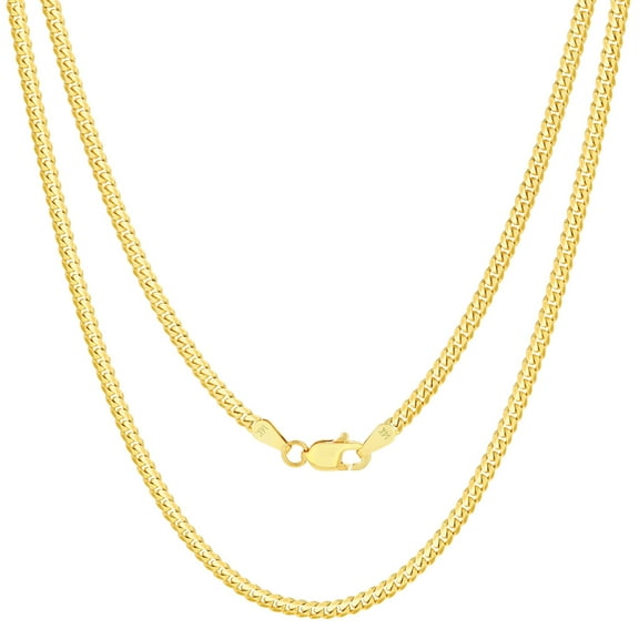 Nuragold 14k Real Yellow Gold Solid Miami Cuban Link 2.7mm Chain Necklace (16"-30") Italian Jewelry for Men & Women