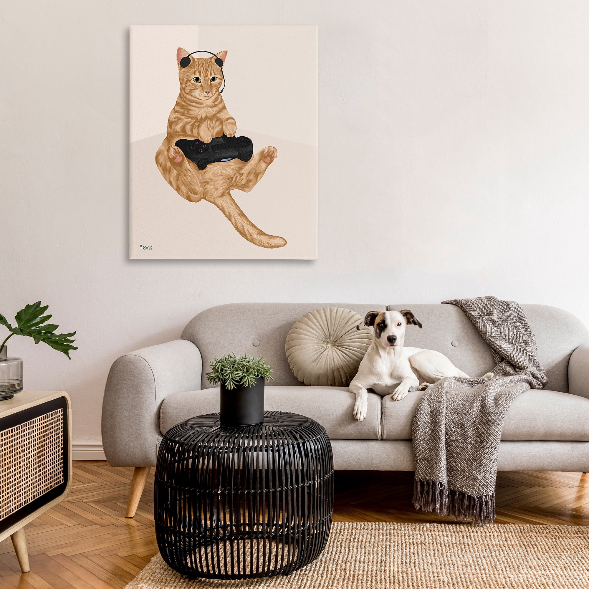 Stupell Industries Gamer Tabby Cat Animals & Insects Painting Gallery Wrapped Canvas Art Print Wall Art, 36 x 48
