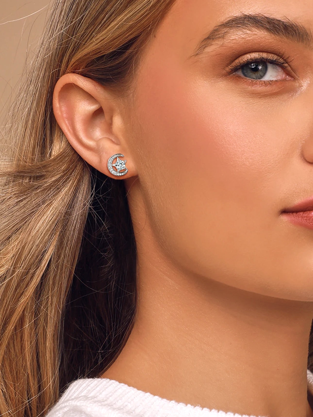 Suplight Sterling Silver Moon Star Earrings Cubic Zirconia Birthstone Jewelry Gift for Women