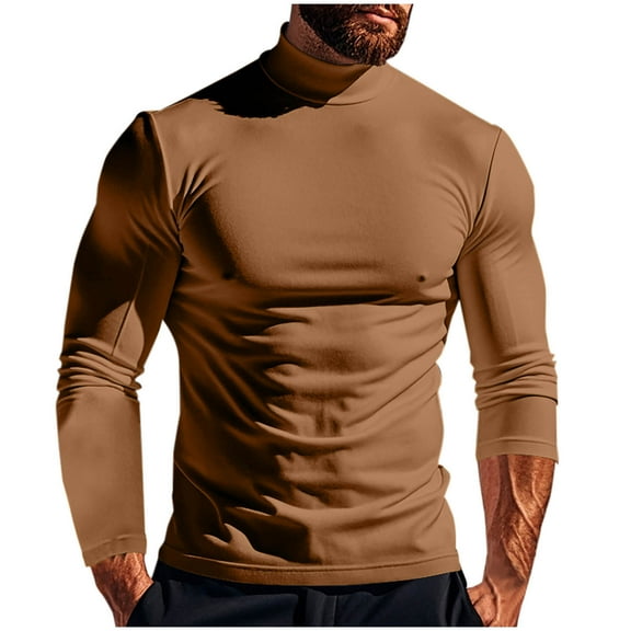 Men Fashion Leisure Solid Color Slim Half High Neck Long Turtleneck Blouse