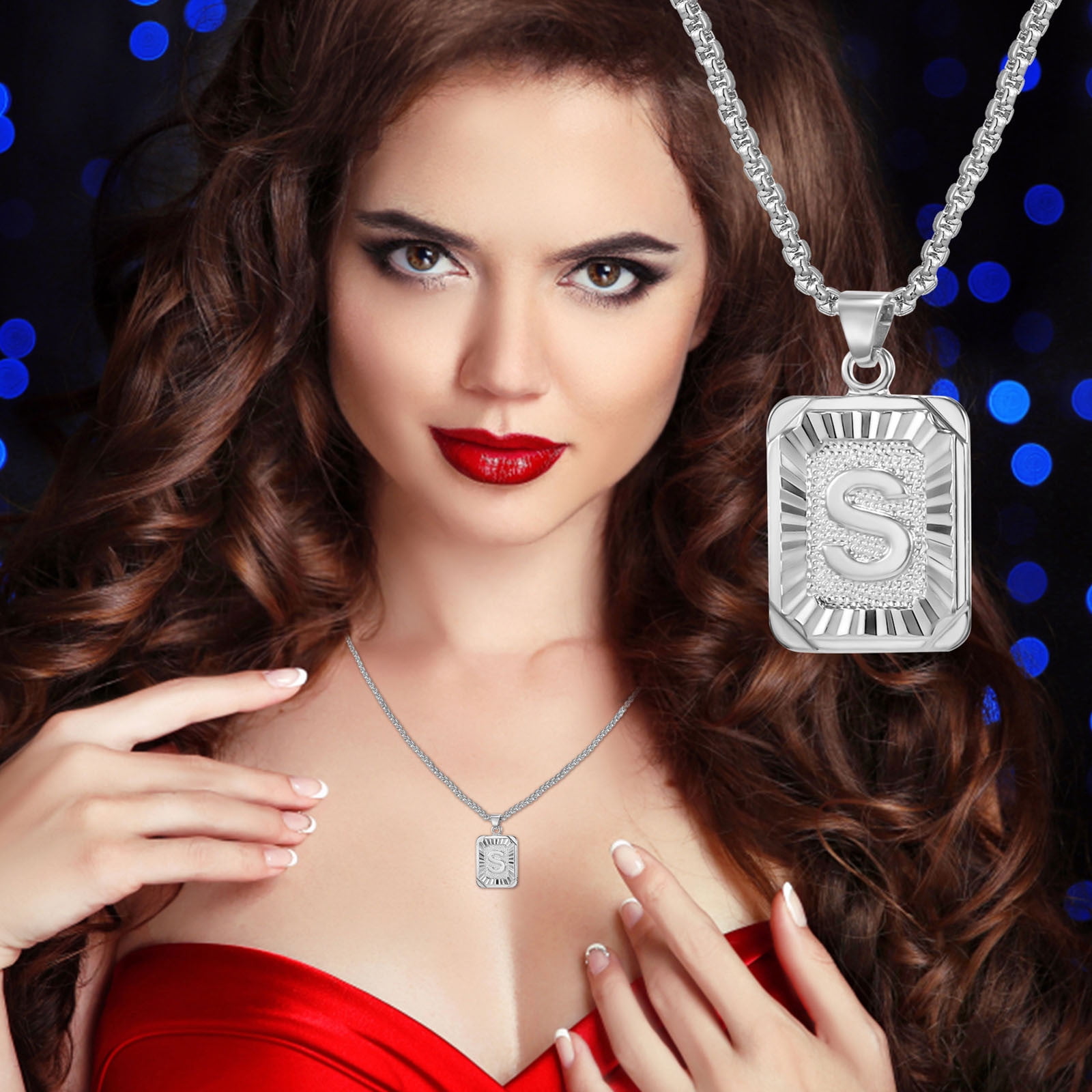 Pendentif Lettre Initiale Collier Chaîne Plaqué Argent Colliers