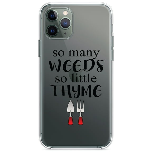 DistinctInk Clear Shockproof Hybrid Case for iPhone 11 (6.1" Screen) - TPU Bumper Acrylic Back Tempered Glass Screen Protector - So Many Weeds So Little Thyme - Gardening