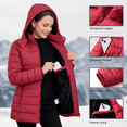thumbnail image 6 of Winter Coat Women Long-Sleeve Water-Resistant Puffer Jacket with Hooded, Burgundy S, 6 of 8