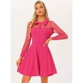 thumbnail image 4 of Unique Bargains Women's Retro Flat Collar Mesh Sheer Sleeve Flared Party Dress L Hot Pink, 4 of 5