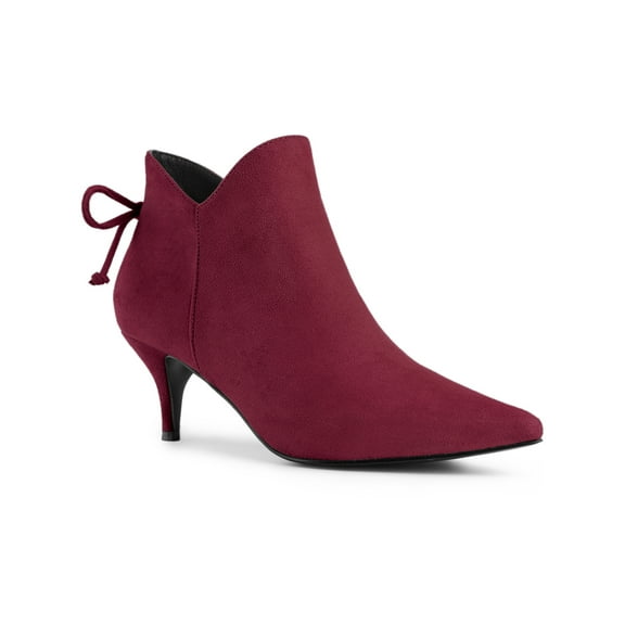 BLISSFUL STEP Women's Ankle Boots Pointed Toe Kitten Heel Faux Suede Dress Side Zipper Boots  Burgundy 6.5