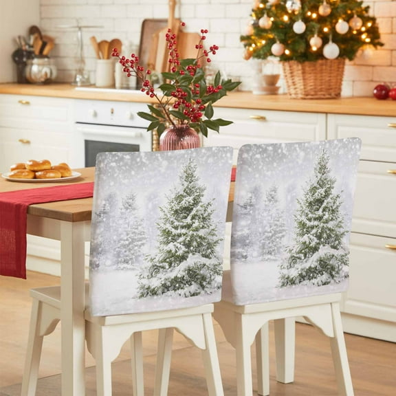 Winter Pine Tree Chair Covers Set of 6 Snowflakes Christmas Tree Plant Chair Back Covers Stretch Removable Washable Slipcovers Protector for Dining Room Kitchen Party Decor