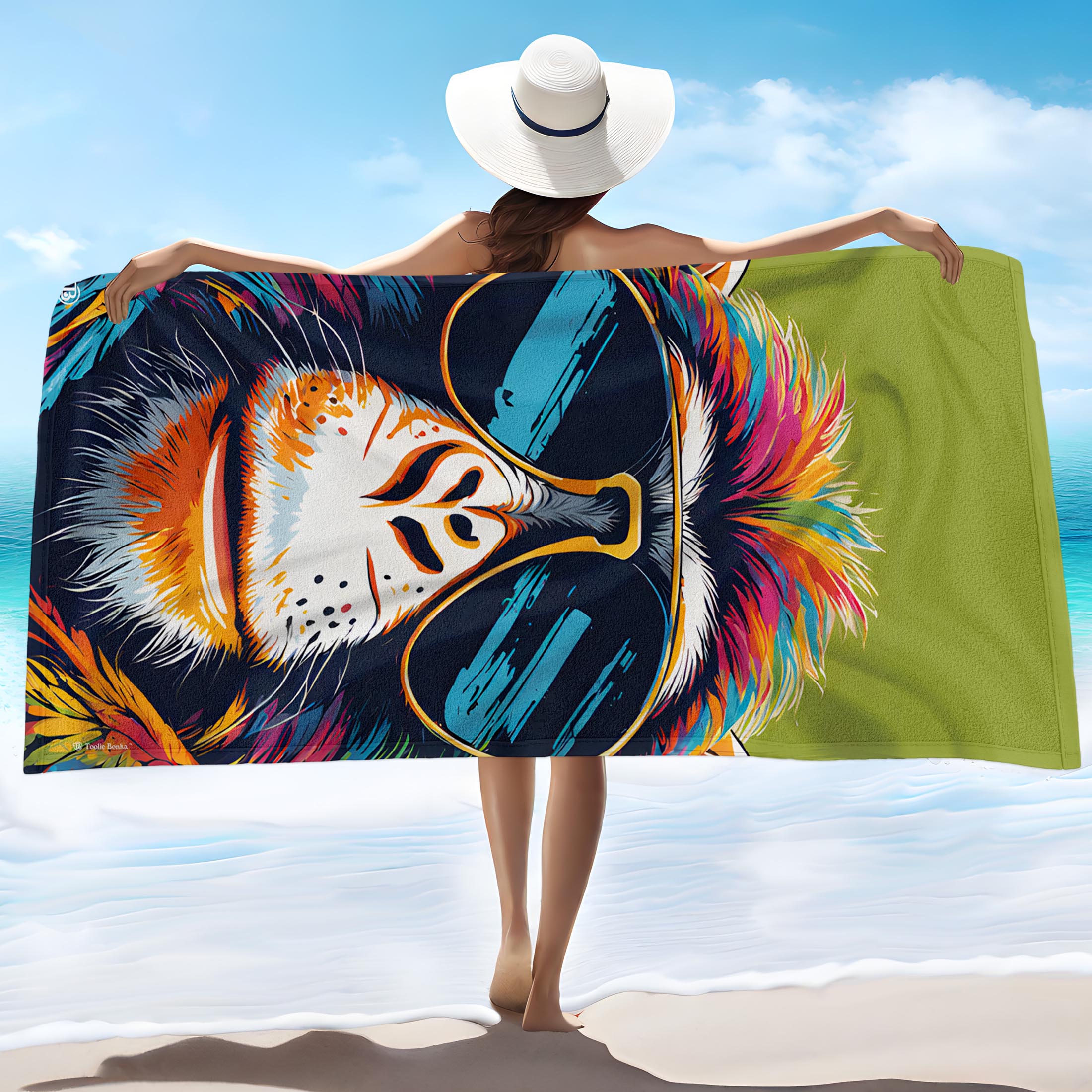 Toolie Bonka Cool Monkey Beach Towel for adults, 30×60 Dual sided Polyester & Cotton Gift Towels for Men