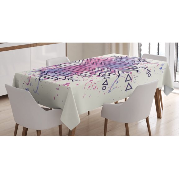 Ambesonne Tribal Tablecloth Rectangular Table Cover, Motif Brushstroke, 60"x84", Pale Pink Fuchsia Lilac