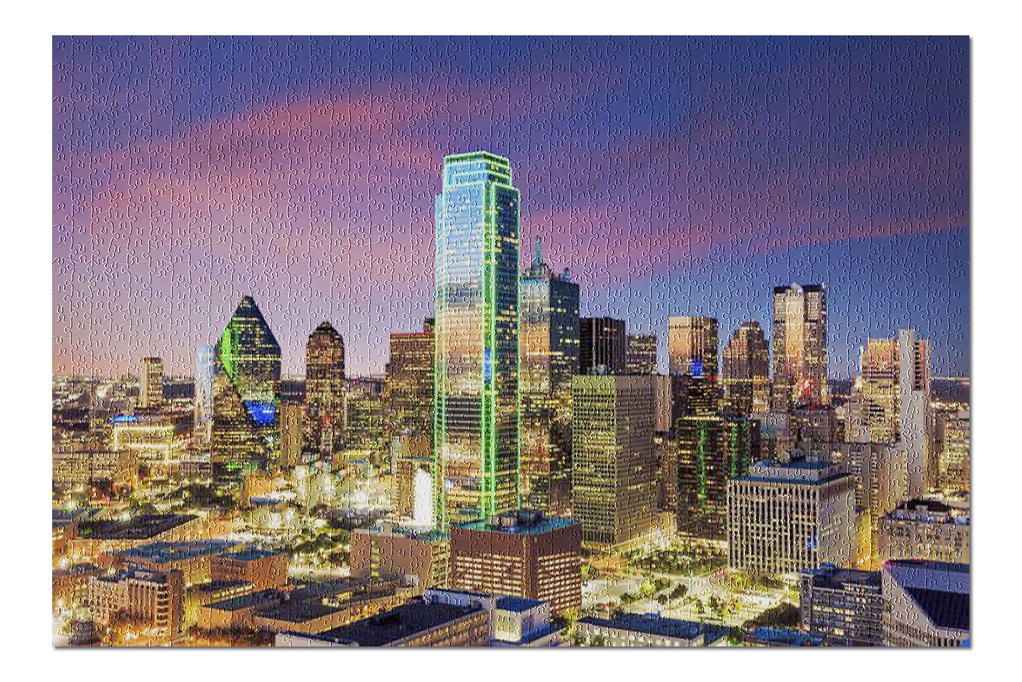 Dallas, Texas - Skyline of Illuminated Skyscrapers at Sunset 9011014 (20x30 Premium 1000 Piece ...