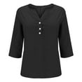 thumbnail image 5 of 3/4 Length Sleeve Linen Shirt for Women Button V Neck Tops Loose Crewneck Tops Summer Daily T Shirts, 5 of 7