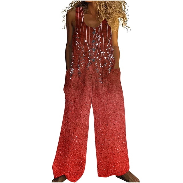Combinaison Décontractée Sans Manches pour Femmes, Design Rétro Imprimé avec Poches à Boutons, Mélange Polyester Léger, Longueur Régulière, Bleu G