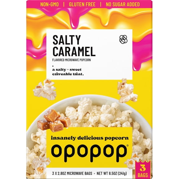 Opopop Microwave Popcorn Salty Caramel Flavor 2.8oz/3ct