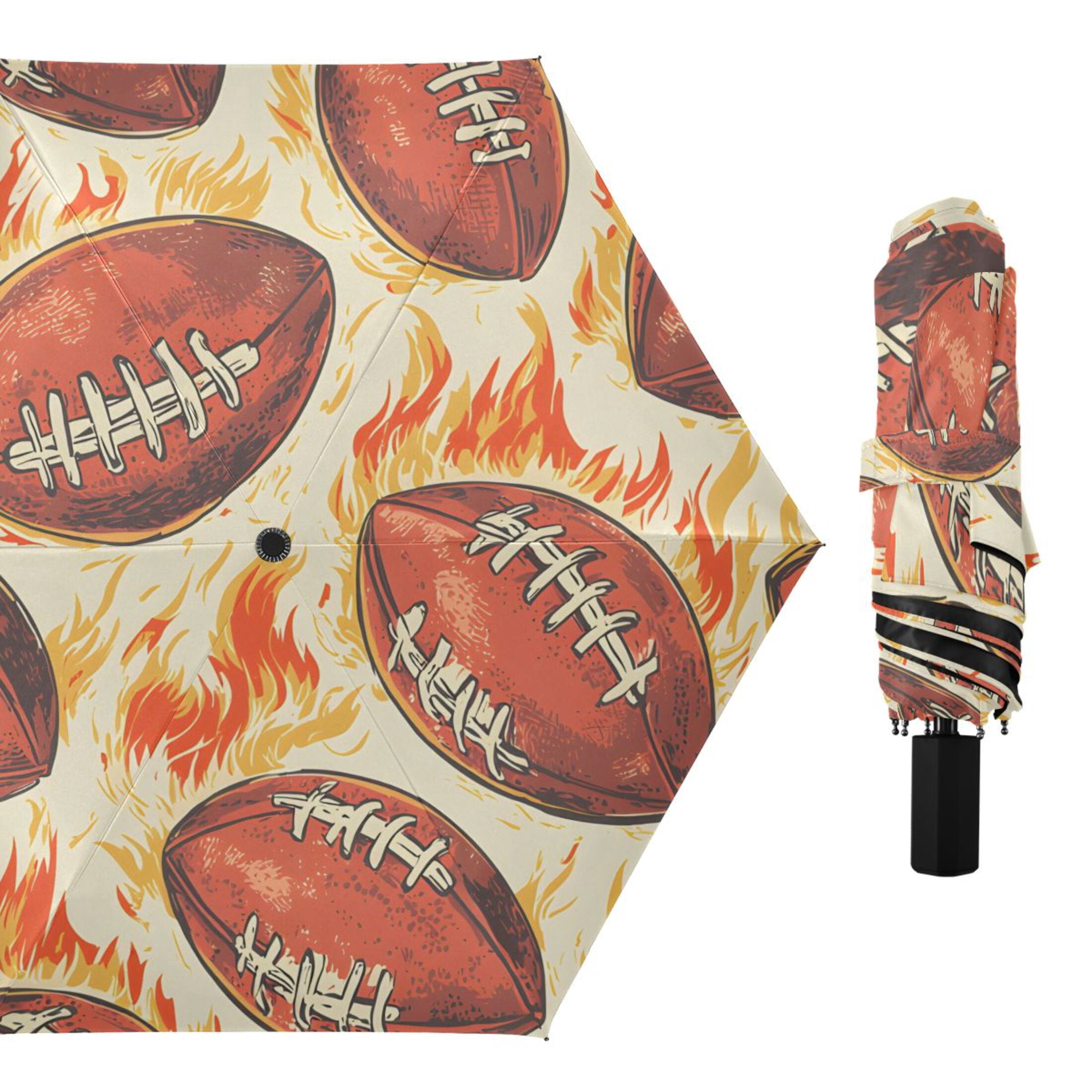 ALAZA Rugby Football Fire UPF 50+ Compact Folding Umbrella for Rain Travel Umbrella Packable