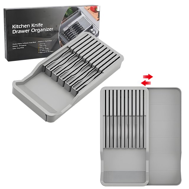 Organizador de Cajones para Cuchillos, Organizador de Cajones de Cocina, Porta Cuchillos de Cocina Expandible, Porta de Bandeja de Doble Capa